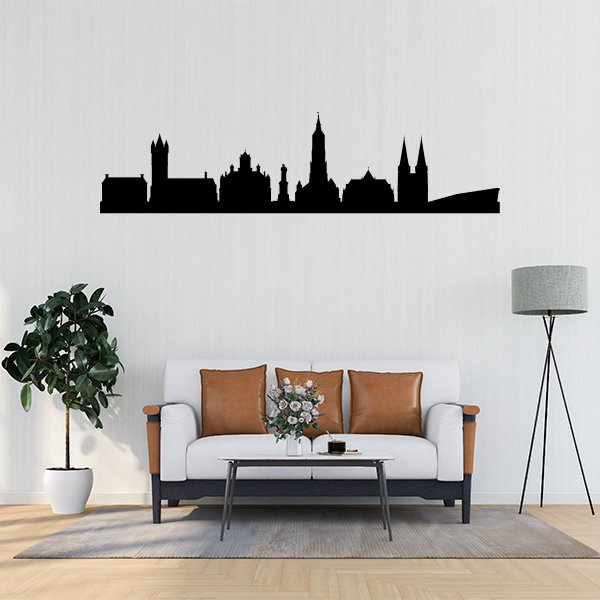 Muursticker met de Skyline van Delft voor de woonkamer online bestellen.