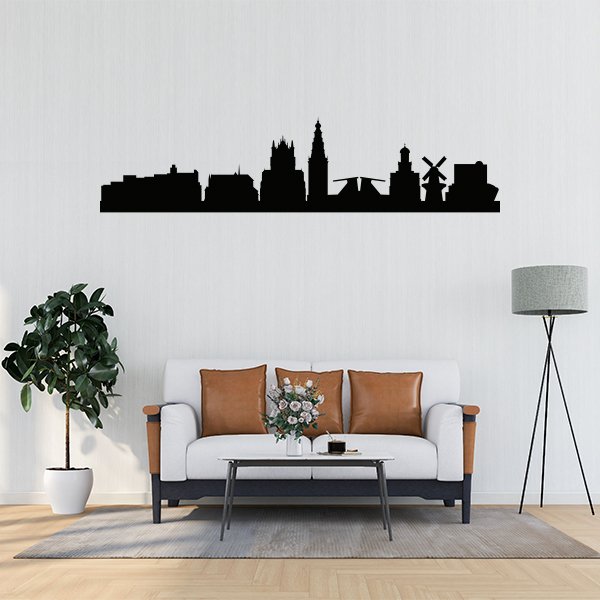 Muursticker met de Skyline van Leiden voor de woonkamer online bestellen.